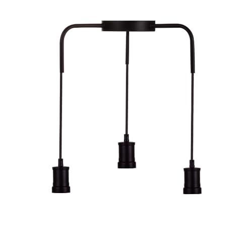 LUXULA Pendelleuchte mit 3x E27 Fassung und Baldachin - 150cm Textilkabel höhenverstellbar - Hängeleuchte für Wohnzimmer - Metall schwarz - INDUSTRIAL von LUXULA