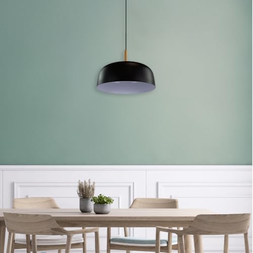 LUXULA moderne Pendelleuchte aus Metall mit Holzapplikation - Ø30cm - Schwarz - E27 Fassung - 1m Kabel - danish scandi Design - Hängeleuchte Hängelampe von LUXULA