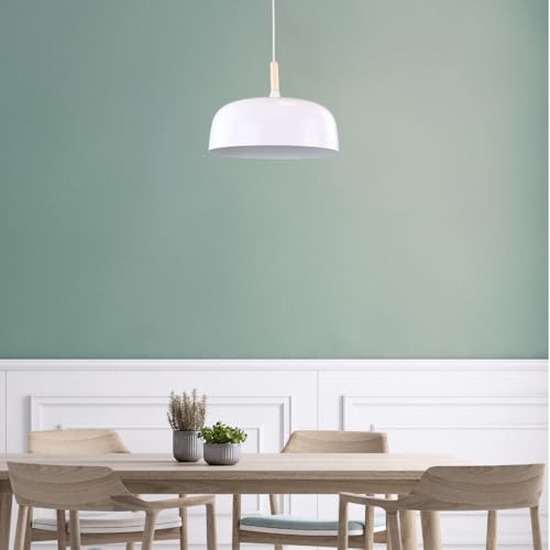 LUXULA moderne Pendelleuchte aus Metall mit Holzapplikation - Ø30cm - Weiß - E27 Fassung - 1m Kabel - danish scandi Design - Hängeleuchte Hängelampe LUXULA moderne Pendelleuchte aus Metall mit Holzapplikation - Ø30cm - Weiß - E27 Fassung - 1m Kabel - danish scandi Design - Hängeleuchte Hängelampe von LUXULA
