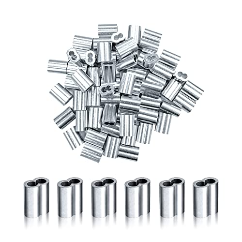 LUXUU 100 Stücke Aluminium-Crimpschlaufe, 1,5mm oder 2mm Aluminiumhülsen, Alu Klemme Pressklemmen für Stahlseil, Drahtseil Kabel, Silberton (2mm) von LUXUU