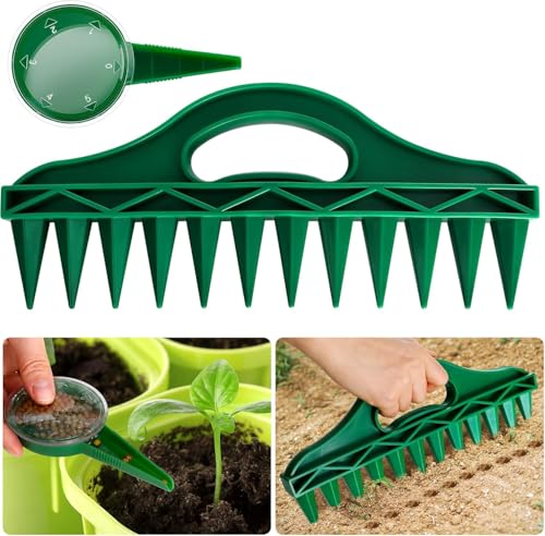 2er Set Sämaschine – Pflanzhilfe mit 12 Löchern – Garten Handpflanzer Säwerkzeug, Samen-Spender mit verstellbarem Hand-Setzgerät für die Aussaat im Garten (A) von LUYANFX