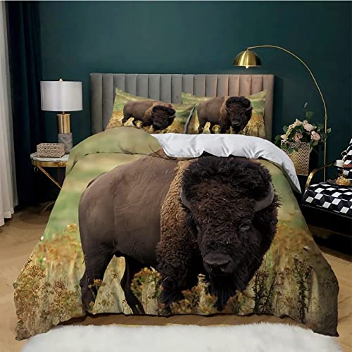 Bettwäsche 135x200 Amerikanischer Bison Bettwäsche Set für Kinder, Schließung Weich Atmungsaktive Mikrofaser Sommer Bettbezüge, 1 Bettbezug mit Reißverschluss + 1 Kissenbezug 80x80 cm von LUYAPOND