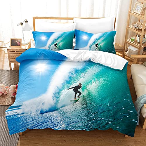 LUYAPOND Bettwäsche 135x200 Surfen Bettwäsche Set für Kinder, Schließung Weich Atmungsaktive Mikrofaser Bettbezüge, 1 Bettbezug mit Reißverschluss + 1 Kissenbezug 80x80 cm von LUYAPOND