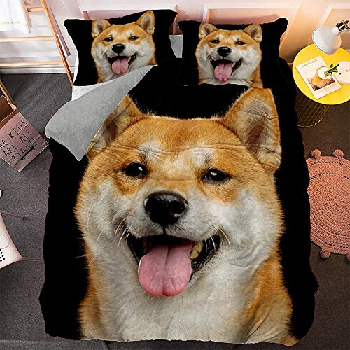 LUYAPOND Bettwäsche 135x200 Tier Shiba Inu Bettwäsche Set für Kinder, Mikrofaser Bettbezüge, 1 Bettbezug mit Reißverschluss + 1 Kissenbezug 80x80 cm von LUYAPOND