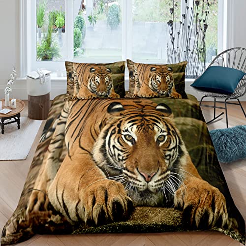 LUYAPOND Bettwäsche 135x200 Tier Tiger Bettwäsche Set für Kinder, Schließung Weich Atmungsaktive Mikrofaser Sommer Bettbezüge, 1 Bettbezug mit Reißverschluss + 1 Kissenbezug 80x80 cm von LUYAPOND