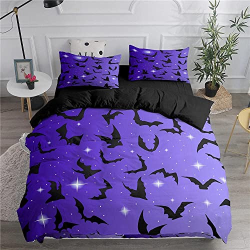 LUYAPOND Bettwäsche 135x200 Violette Fledermaus Bettwäsche Set für Kinder, Mikrofaser Bettbezüge, 1 Bettbezug mit Reißverschluss + 1 Kissenbezug 80x80 cm von LUYAPOND