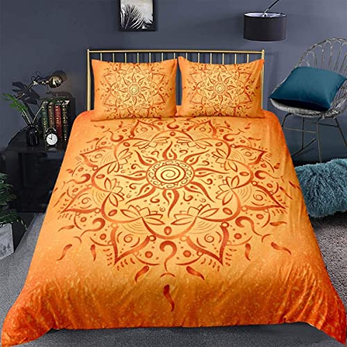 Bettwäsche 200x220 Orange Mandala Blume Bettwäsche Set, Schließung Weich Atmungsaktive Mikrofaser Bettbezüge, 1 Bettbezug mit Reißverschluss + 2 Kissenbezug 80x80 cm von LUYAPOND