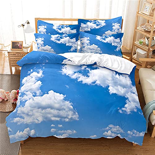 LUYAPOND Bettwäsche 135x200 Blauer Himmel und weiße Wolken Bettwäsche Set für Kinder, Mikrofaser Bettbezüge, 1 Bettbezug mit Reißverschluss + 1 Kissenbezug 80x80 cm von LUYAPOND