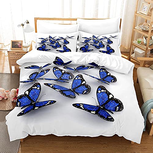 LUYAPOND Bettwäsche 135x200 Blauer Schmetterling Bettwäsche Set für Kinder, Mikrofaser Bettbezüge, 1 Bettbezug mit Reißverschluss + 1 Kissenbezug 80x80 cm von LUYAPOND