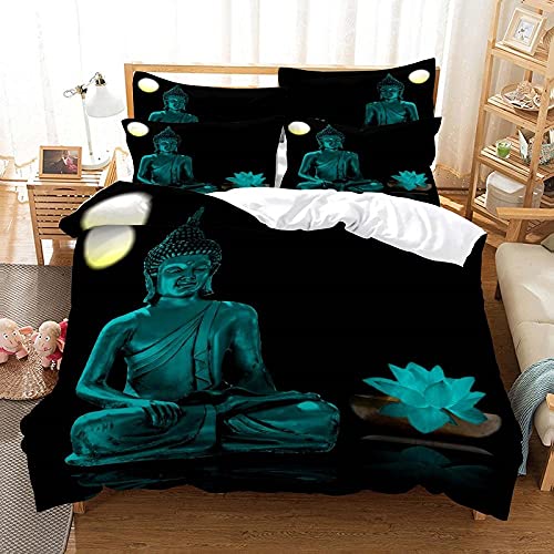 LUYAPOND Bettwäsche 135x200 Buddha-Statue Bettwäsche Set für Kinder, Mikrofaser Bettbezüge, 1 Bettbezug mit Reißverschluss + 1 Kissenbezug 80x80 cm von LUYAPOND