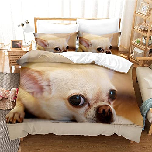 LUYAPOND Bettwäsche 135x200 Chihuahua Bettwäsche Set für Kinder, Schließung Weich Atmungsaktive Mikrofaser Bettbezüge, 1 Bettbezug mit Reißverschluss + 1 Kissenbezug 80x80 cm von LUYAPOND