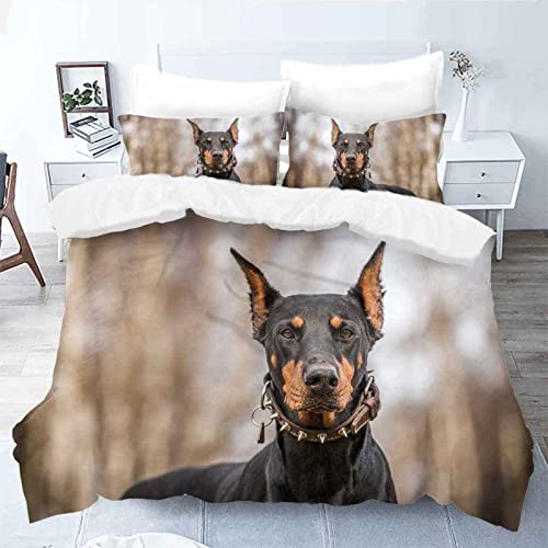 LUYAPOND Bettwäsche 135x200 Dobermann Bettwäsche Set für Kinder, Schließung Weich Atmungsaktive Mikrofaser Bettbezüge, 1 Bettbezug mit Reißverschluss + 1 Kissenbezug 80x80 cm von LUYAPOND