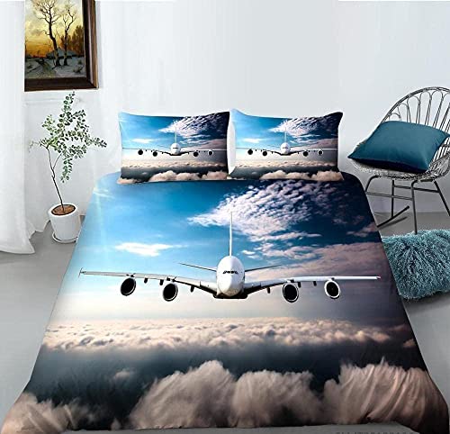 LUYAPOND Bettwäsche 135x200 Flugzeug-Wolken Flauschig und Weich Mikrofaser bettbezug Set - 1 Bettbezüge mit 1 Kissenbezug 80x80 cm für Kinder Jugendliche von LUYAPOND