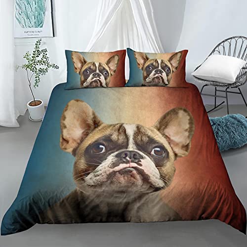 LUYAPOND Bettwäsche 135x200 Französische Bulldogge Bettwäsche Set für Kinder, Schließung Weich Atmungsaktive Mikrofaser Bettbezüge, 1 Bettbezug mit Reißverschluss + 1 Kissenbezug 80x80 cm von LUYAPOND