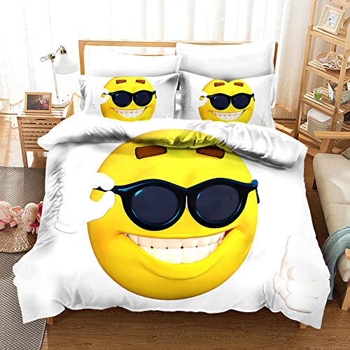 LUYAPOND Bettwäsche 135x200 Gelber Smiley Bettwäsche Set für Kinder, Mikrofaser Bettbezüge, 1 Bettbezug mit Reißverschluss + 1 Kissenbezug 80x80 cm von LUYAPOND