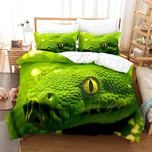 LUYAPOND Bettwäsche 135x200 Grüne Schlange Bettwäsche Set für Kinder, Schließung Weich Atmungsaktive Mikrofaser Bettbezüge, 1 Bettbezug mit Reißverschluss + 1 Kissenbezug 80x80 cm von LUYAPOND