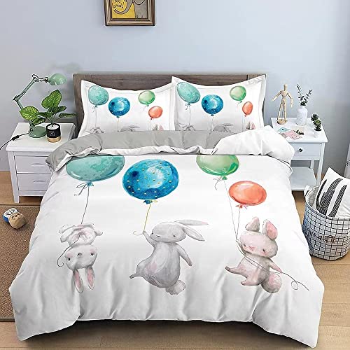 LUYAPOND Bettwäsche 135x200 Häschen-Ballon Bettwäsche Set für Kinder, Mikrofaser Bettbezüge, 1 Bettbezug mit Reißverschluss + 1 Kissenbezug 80x80 cm von LUYAPOND