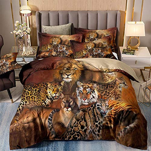 LUYAPOND Bettwäsche 135x200 Löwe-Tiger Bettwäsche Set für Kinder, Mikrofaser Bettbezüge, 1 Bettbezug mit Reißverschluss + 1 Kissenbezug 80x80 cm von LUYAPOND