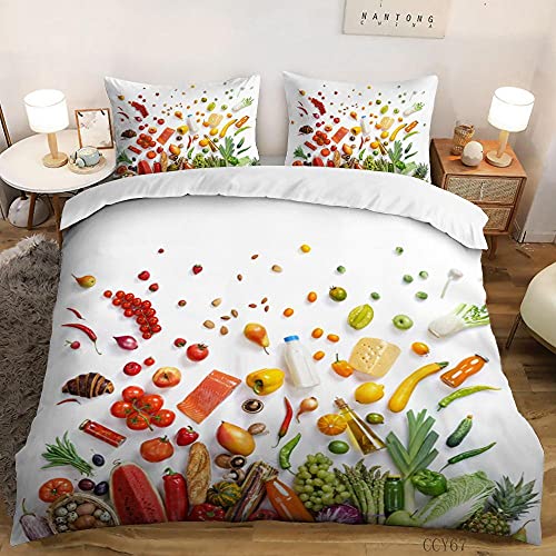 LUYAPOND Bettwäsche 135x200 Obst und GemüSe Bettbezug Set 2 Teilig, Weich Microfaser Bettdeckenbezug mit Reißverschluss und 1 Kopfkissenbezug 80x80 cm von LUYAPOND