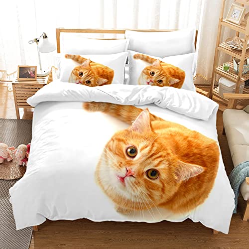 LUYAPOND Bettwäsche 135x200 Orangefarbene Katze Bettwäsche Set für Kinder, Mikrofaser Bettbezüge, 1 Bettbezug mit Reißverschluss + 1 Kissenbezug 80x80 cm von LUYAPOND
