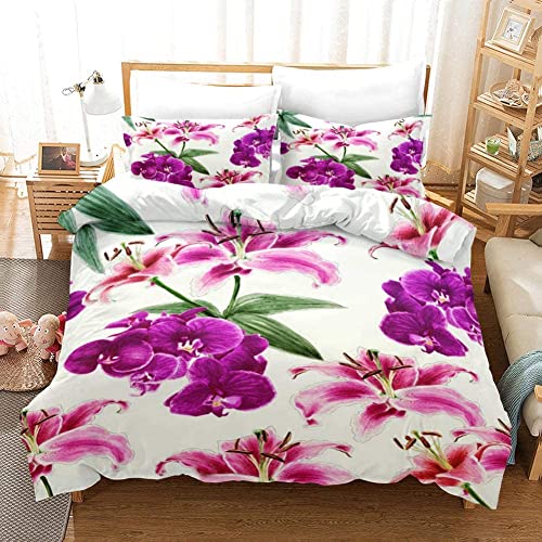 LUYAPOND Bettwäsche 135x200 Orchidee Bettwäsche Set für Kinder, Mikrofaser Bettbezüge, 1 Bettbezug mit Reißverschluss + 1 Kissenbezug 80x80 cm von LUYAPOND