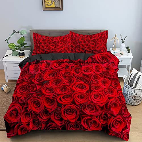 LUYAPOND Bettwäsche 135x200 Rote Rosen Bettwäsche Set für Kinder, Mikrofaser Bettbezüge, 1 Bettbezug mit Reißverschluss + 1 Kissenbezug 80x80 cm von LUYAPOND