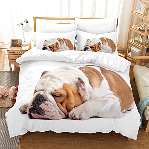 LUYAPOND Bettwäsche 135x200 Weiße Englische Bulldogge Bettwäsche Set für Kinder, Schließung Weich Atmungsaktive Mikrofaser Bettbezüge, 1 Bettbezug mit Reißverschluss + 1 Kissenbezug 80x80 cm von LUYAPOND