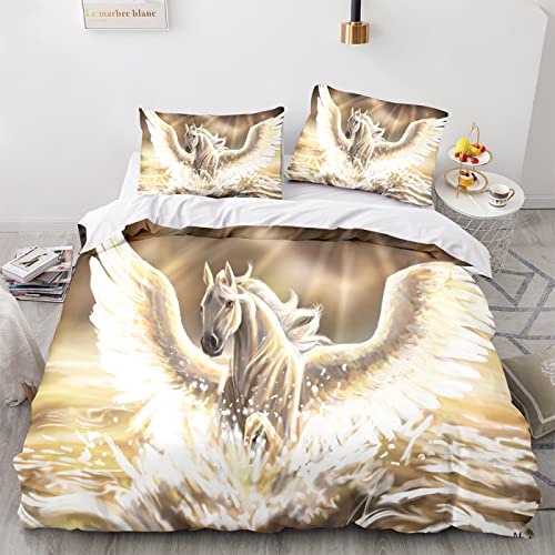 LUYAPOND Bettwäsche 135x200 Weißer Pegasus Bettwäsche Set für Kinder, Schließung Weich Atmungsaktive Mikrofaser Bettbezüge, 1 Bettbezug mit Reißverschluss + 1 Kissenbezug 80x80 cm von LUYAPOND