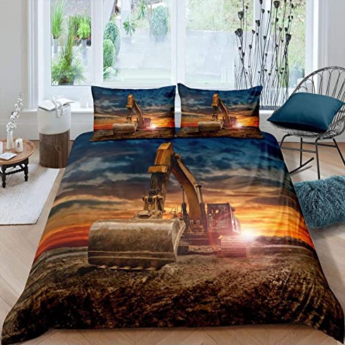 LUYAPOND Bettwäsche 140x200 Bagger Bettwäsche Set, Mikrofaser Bettbezüge, 1 Bettbezug mit Reißverschluss + 1 Kissenbezug 80x80 cm von LUYAPOND