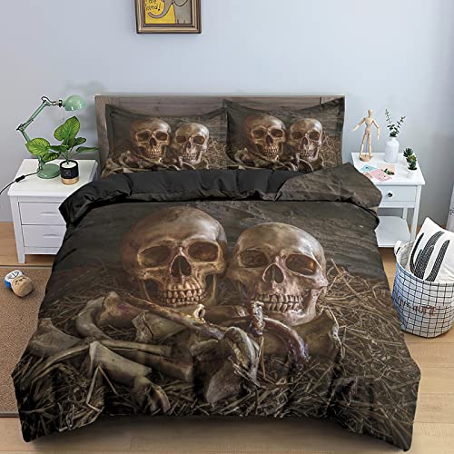 LUYAPOND Bettwäsche 140x200 Black Skull and Bones Bettwäsche Set, Mikrofaser Bettbezüge, 1 Bettbezug mit Reißverschluss + 1 Kissenbezug 80x80 cm von LUYAPOND