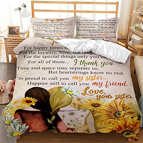 LUYAPOND Bettwäsche 155x220 Brief an Meine Schwester Bettwäsche Set, Mikrofaser Bettbezüge, 1 Bettbezug mit Reißverschluss + 1 Kissenbezug 80x80 cm von LUYAPOND