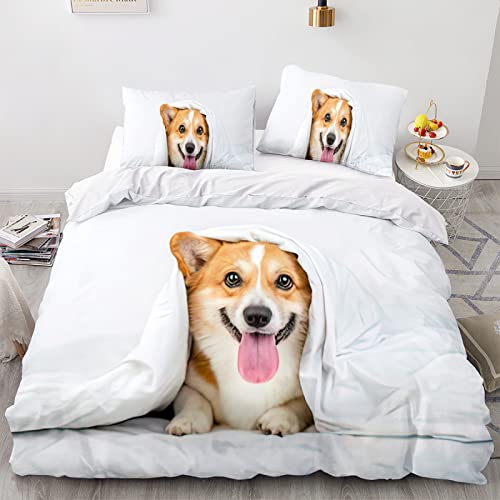 LUYAPOND Bettwäsche 155x220 Corgi Bettwäsche Set, Mikrofaser Bettbezüge, 1 Bettbezug mit Reißverschluss + 2 Kissenbezug 80x80 cm von LUYAPOND