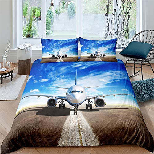 LUYAPOND Bettwäsche 155x220 Flugzeug Flauschig und Weich Mikrofaser Bettbezug Set - 1 Bettbezüge mit 1 Kissenbezug 80x80 cm für Teenager Kinder Mädchen Jungen von LUYAPOND