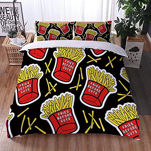 LUYAPOND Bettwäsche 155x220 Pommes Frites Bettwäsche Set, Mikrofaser Bettbezüge, 1 Bettbezug mit Reißverschluss + 1 Kissenbezug 80x80 cm von LUYAPOND