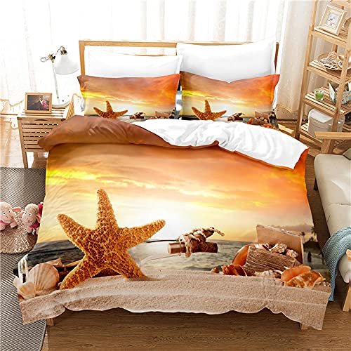 LUYAPOND Bettwäsche 155x220 Seesterne am Sunset Beach Bettwäsche Set, Mikrofaser Bettbezüge, 1 Bettbezug mit Reißverschluss + 1 Kissenbezug 80x80 cm von LUYAPOND