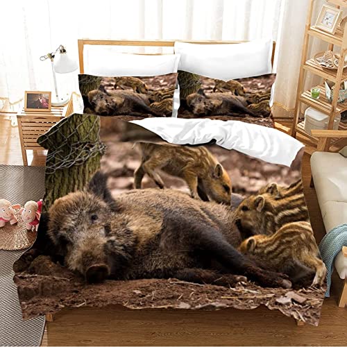 LUYAPOND Bettwäsche 155x220 Wildschwein Bettwäsche Set, Schließung Weich Atmungsaktive Mikrofaser Bettbezüge, 1 Bettbezug mit Reißverschluss + 2 Kissenbezug 80x80 cm von LUYAPOND