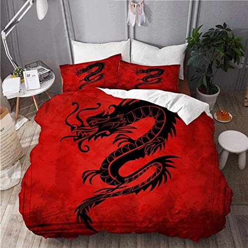 LUYAPOND Bettwäsche 200x200 Chinesischer Drache Flauschig und Weich Mikrofaser Bettbezug Set - 1 Bettbezüge mit 2 Kissenbezug 80x80 cm von LUYAPOND