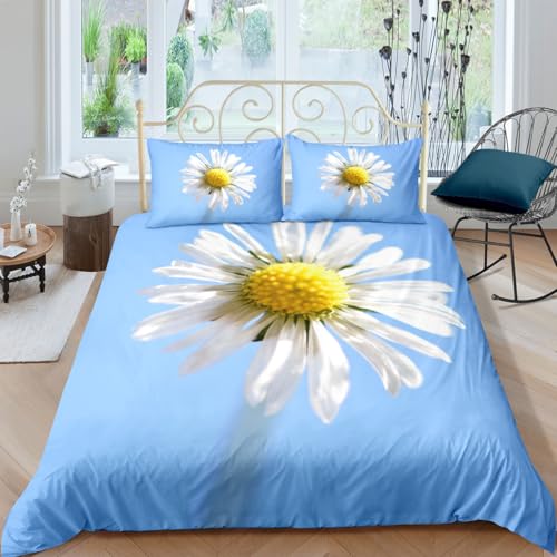 LUYAPOND Daisy Bettwäsche 135x200 Blau Bettbezug 135 x 200 2 Teilig, Schließung Weich Atmungsaktive Mikrofaser Bettwäsche-Sets mit Reißverschluss und 1 Kissenbezug 80x80 cm von LUYAPOND