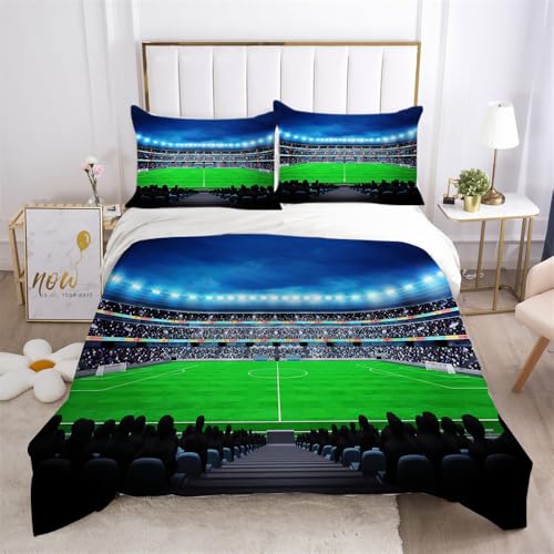 LUYAPOND Fußballfeld Bettwäsche 135x200 Publikum Bettbezug 135 x 200 2 Teilig, Schließung Weich Atmungsaktive Mikrofaser Bettwäsche-Sets mit Reißverschluss und 1 Kissenbezug 80x80 cm von LUYAPOND