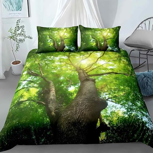 LUYAPOND Großer Baum Bettwäsche 140x200 Sonnenlicht Bettbezug 140x200 2 Teilig, Schließung Weich Atmungsaktive Mikrofaser Bettwäsche-Sets mit Reißverschluss und 1 Kissenbezug 70x90 cm von LUYAPOND