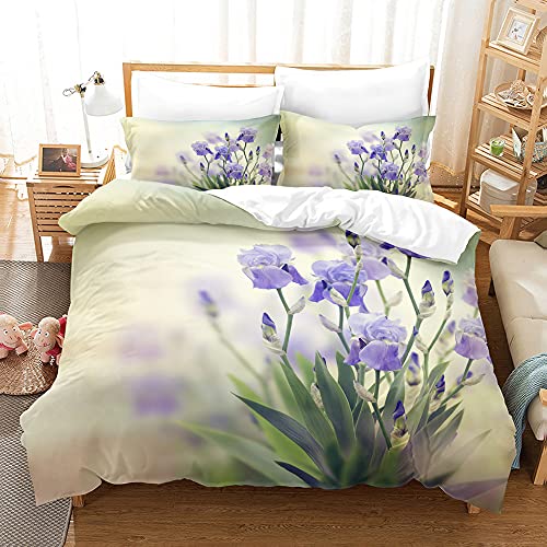 LUYAPOND Iris Bettwäsche 200x220 Grüne Pflanzen Bettbezug 200 x 220 3 Teilig, Schließung Weich Atmungsaktive Mikrofaser Bettwäsche-Sets mit Reißverschluss und 1 Kissenbezug 80x80 cm von LUYAPOND
