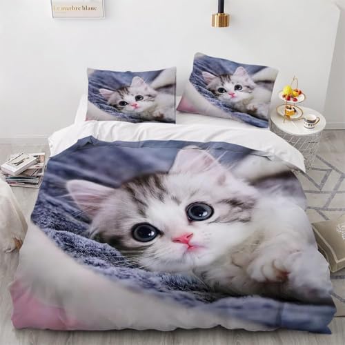 LUYAPOND Katze Bettwäsche 135x200 Süße Tiere Bettbezug 135 x 200 2 Teilig, Schließung Weich Atmungsaktive Mikrofaser Bettwäsche-Sets mit Reißverschluss und 1 Kissenbezug 80x80 cm LUYAPOND Katze Bettwäsche 135x200 Süße Tiere Bettbezug 135 x 200 2 Teilig, Schließung Weich Atmungsaktive Mikrofaser Bettwäsche-Sets mit Reißverschluss und 1 Kissenbezug 80x80 cm von LUYAPOND