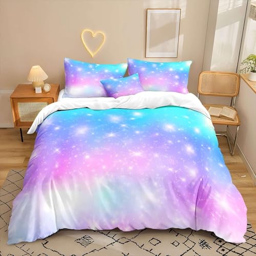 LUYAPOND Regenbogen Bettwäsche 135x200 Sternenhimmel Bettbezug 135 x 200 2 Teilig, Schließung Weich Atmungsaktive Mikrofaser Bettwäsche-Sets mit Reißverschluss und 1 Kissenbezug 80x80 cm von LUYAPOND