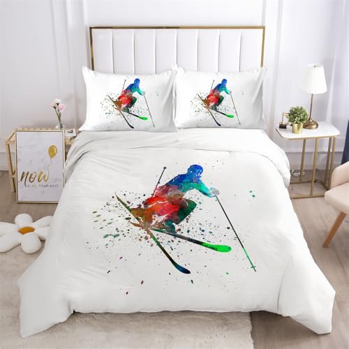 LUYAPOND Skifahren Bettwäsche 135x200 Splashing Tinte Stil Bettbezug 135 x 200 2 Teilig, Schließung Weich Atmungsaktive Mikrofaser Bettwäsche-Sets mit Reißverschluss und 1 Kissenbezug 80x80 cm von LUYAPOND