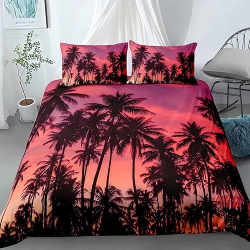 LUYAPOND Sonnenuntergang Bettwäsche 135x200 Kokosnuss Grove Bettbezug 135 x 200 2 Teilig, Schließung Weich Atmungsaktive Mikrofaser Bettwäsche-Sets mit Reißverschluss und 1 Kissenbezug 80x80 cm von LUYAPOND