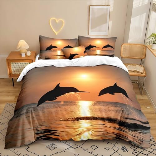 LUYAPOND Sonnenuntergang Delphin Bettwäsche 135x200 Meerblick Bettbezug 135 x 200 2 Teilig, Schließung Weich Atmungsaktive Mikrofaser Bettwäsche-Sets mit Reißverschluss und 1 Kissenbezug 80x80 cm LUYAPOND Sonnenuntergang Delphin Bettwäsche 135x200 Meerblick Bettbezug 135 x 200 2 Teilig, Schließung Weich Atmungsaktive Mikrofaser Bettwäsche-Sets mit Reißverschluss und 1 Kissenbezug 80x80 cm von LUYAPOND