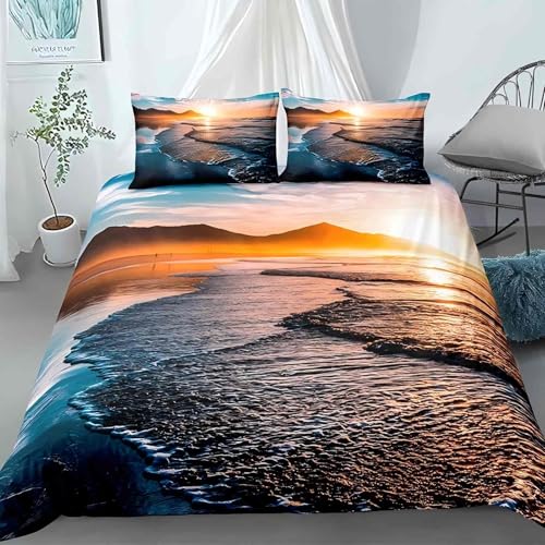 LUYAPOND Sonnenuntergang am Meer Bettwäsche 135x200 Wellen Bettbezug 135 x 200 2 Teilig, Schließung Weich Atmungsaktive Mikrofaser Bettwäsche-Sets mit Reißverschluss und 1 Kissenbezug 80x80 cm von LUYAPOND