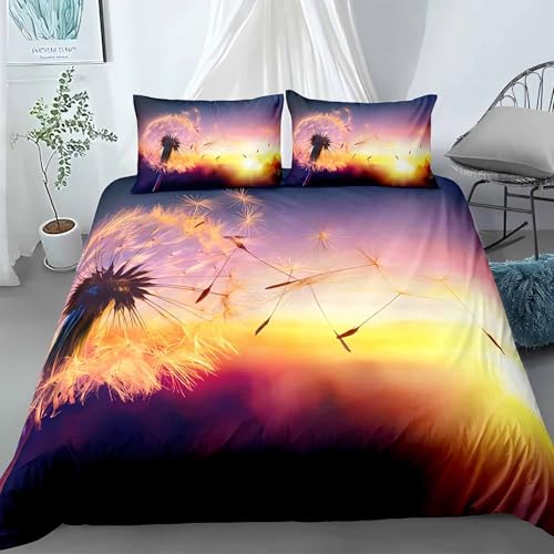 LUYAPOND Stufenweise Sonnenuntergang Bettwäsche 135x200 Löwenzahn Bettbezug 135 x 200 2 Teilig, Schließung Weich Atmungsaktive Mikrofaser Bettwäsche-Sets mit Reißverschluss und 1 Kissenbezug 80x80 von LUYAPOND