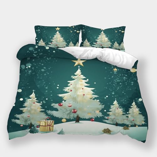 LUYAPOND Weihnachten Bettwäsche 155x220 Zedernbaum Bettbezug 155x220 3 Teilig, Schließung Weich Atmungsaktive Mikrofaser Bettwäsche-Sets mit Reißverschluss und 1 Kissenbezug 80x80 cm von LUYAPOND