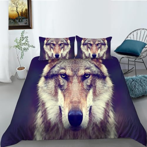LUYAPOND Wolf Bettwäsche 135x200 Fleischfresser Bettbezug 135 x 200 2 Teilig, Schließung Weich Atmungsaktive Mikrofaser Bettwäsche-Sets mit Reißverschluss und 1 Kissenbezug 80x80 cm von LUYAPOND